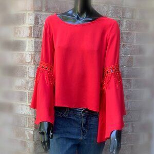 Point Red Bell Sleeve Boatneck Slip On Top Sz S